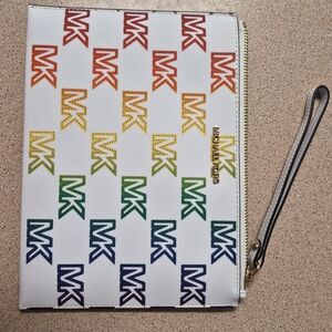 Michael Kors White Multicolor Logo Pouch